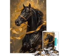 Puzzle de 1000 pièces représentant Un étalon Noir majestueux Un Jeu de réflexion pour Adultes idéal pour s'amuser en Famille ou Entre Amis (38x26cm)