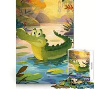 Puzzle de 1000 pièces représentant Un étang de Crocodiles (Dessin animé) pour Adultes, Stimulant la réflexion, Passe-Temps agréable, Bords Uniformes, Cadeau de Noël (38x26cm)