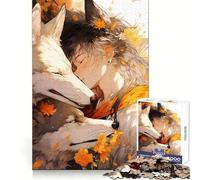 Puzzle de 1000 pièces représentant un garçon d'anime avec des loups et des fleurs idéal pour les adolescents Stimule la mémoire offre une pause reposante et constitue un cadeau de Noël parfait 50x75cm