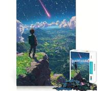 Puzzle de 1000 pièces représentant Un garçon d'anime Observant Une Pluie de météores Jeu de Construction Facile et sécurisé,idéal pour Les Vacances et Les Loisirs d'intérieur (38x26cm)