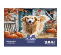 Puzzle de 1000 pièces représentant Un Golden Retriever coloré avec des citrouilles. Activité Amusante pour Adultes et Enfants Les Jours de Pluie. Dimensions : 70 x 50 cm.