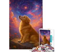 Puzzle de 1000 pièces représentant Un Golden Retriever contemplant la Galaxie Jeu addictif pour cultiver la Patience se détendre et développer Son Analyse et sa logique Cadeau Artistique (38x26cm)