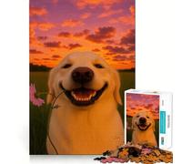 Puzzle de 1000 pièces représentant Un Golden Retriever Souriant avec Une Fleur, idéal pour Adultes et Adolescents Stimule la mémoire, léger et Relaxant Découpe Nette, Joli Cadeau 38x52cm