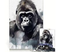 Puzzle de 1000 pièces représentant Un Gorille Adulte Peint à l'aquarelle Exercice de raisonnement Plaisir Facile Bords de qualité supérieure Joli Cadeau (38x52cm)