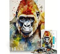 Puzzle de 1000 pièces représentant Un Gorille Peint à l'aquarelle,idéal pour Adultes Jeu de mémoire,Assemblage précis sans espaces,activité apaisante pour Une Pause mentale (38x26cm)
