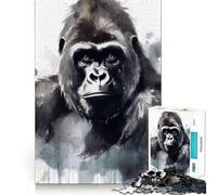 Puzzle de 1000 pièces représentant Un Gorille Peint à l'aquarelle,idéal pour Les Adolescents Jeu de Concentration mentale,découpe de précision,Bords Lisses,Cadeau Parfait pour Les fêtes (38x26cm)