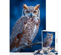 Puzzle de 1000 pièces représentant Un Grand-duc d'Amérique sur Une Branche, Jouet éducatif, Cadeau d'anniversaire, Jeu Pratique avec Poster Assorti et fiche de Questions (Taille 38x26cm)