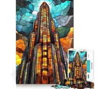 Puzzle de 1000 pièces représentant Un Gratte-Ciel en vitrail pour Adolescents Un Jeu de logique Transparent pour Un Divertissement paisible, Une découpe Parfaite et Une agréable Surprise 38x52cm