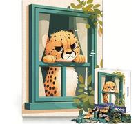 Puzzle de 1000 pièces représentant Un guépard regardant par la fenêtre, idéal pour Les Adolescents, pour Un Exercice Mental Relaxant et Un Cadeau de Noël Parfait (38x52cm)