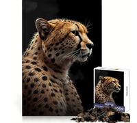 Puzzle de 1000 pièces représentant Un guépard sur Fond Noir,idéal pour Les Adolescents Ce Puzzle stimule la mémoire,apaise l'esprit et Offre Un Divertissement ludique aux Bords Nets (50x75cm)