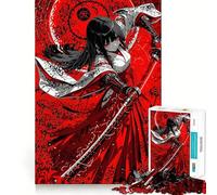 Puzzle de 1000 pièces représentant Un Guerrier Anime Rouge avec Katana, idéal pour Les Adolescents Renforce la mémoire, apaise et détend Bords Lisses Un Cadeau Exceptionnel (38x52cm)