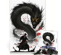 Puzzle de 1000 pièces représentant Un Guerrier Face à Un Dragon Noir, idéal pour Les Adolescents Développe la logique, apaise l'esprit et Offre Un Assemblage sécurisé Un Cadeau Parfait (50x75cm)