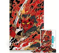 Puzzle de 1000 pièces représentant Un Guerrier Oni Rouge avec Une épée, idéal pour Adultes Jeu de réflexion et Anti-anxiété Objet de Collection aux découpes soignées (38x26cm)