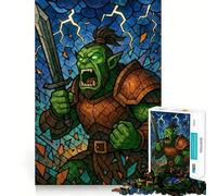 Puzzle de 1000 pièces représentant Un Guerrier Orc en vitrail, idéal pour Les Adolescents Jeu intellectuel, détente et Bien-être Découpe de qualité Cadeau de Saison (38x26cm)