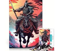 Puzzle de 1000 pièces représentant Un Guerrier samouraï à Cheval, pour Adultes Jeu de réflexion Intelligent et ludique Découpe précise Illustration (38x26cm)