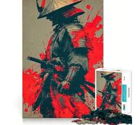 Puzzle de 1000 pièces représentant Un Guerrier samouraï avec des éclaboussures Rouges idéal pour Les Adolescents Développe la mémoire Divertissement Facile découpe Ferme décoration Murale (50x75cm)