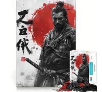 Puzzle de 1000 pièces représentant Un Guerrier samouraï avec Katana et Calligraphie, idéal pour Adultes Jeu de logique Transparent, Passe-Temps Silencieux, découpe Parfaite, Cadeau élégant (50x75cm)