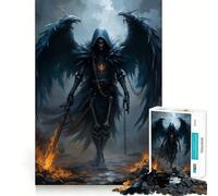 Puzzle de 1000 pièces représentant Un Guerrier Squelette ailé avec Une épée enflammée Jeu de réflexion,découpe de précision,Bords Lisses,défi Amusant pour Passer Le Temps (38x26cm)