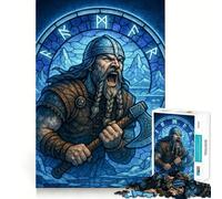 Puzzle de 1000 pièces représentant Un Guerrier Viking à la Hache,en vitrail,idéal pour Les Adolescents Jeu de mémoire et Système d'emboîtement sécurisé,sans pièces détachables