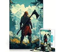 Puzzle de 1000 pièces représentant Un Guerrier Viking dans la forêt,idéal pour Les Adolescents Stimule l'esprit,Amusant et sans Espace Ajustement Parfait Un Loisir captivant pour des Moments