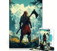 Puzzle de 1000 pièces représentant Un Guerrier Viking dans la forêt Jeu de développement cognitif Surface Lisse sans bavures Activité relaxante en Groupe à l'intérieur (38x26cm)
