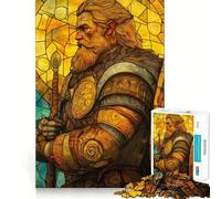 Puzzle de 1000 pièces représentant Un Guerrier Viking en vitrail Jeu de Construction Focus Assemblage sûr et précis Jouet d'intérieur pour Les fêtes (50x75cm)