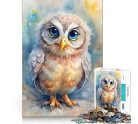 Puzzle de 1000 pièces représentant Un Hibou à l'aquarelle aux Grands Yeux,idéal pour Adultes Jeu Stimulant la réflexion,Structure à emboîtement précise,Facile à Apprendre et Amusant pour Toute