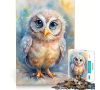 Puzzle de 1000 pièces représentant Un Hibou à l'aquarelle avec de Grands Yeux,idéal pour Adultes Jeu de Concentration,découpe de précision,Bords Lisses,défi Amusant pour Passer Le Temps (50x75cm)