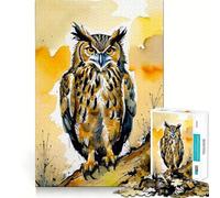 Puzzle de 1000 pièces représentant Un Hibou à l'aquarelle Découpe Laser pour Un Assemblage Parfait Activité de Partage et de Concentration Amusante (38x52cm)