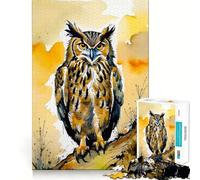 Puzzle de 1000 pièces représentant Un Hibou à l'aquarelle,idéal pour Les Adolescents Jeu Stimulant l'esprit,Assemblage Solide et sécurisé,activité Amusante en Famille Le Soir (50x75cm)
