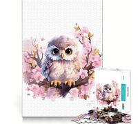 Puzzle de 1000 pièces représentant Un Hibou Aquarelle sur Une Branche Jeu de Construction Solide et sécurisé,idéal pour Les Vacances à l'intérieur (50x75cm)