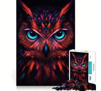 Puzzle de 1000 pièces représentant Un Hibou aux Couleurs néon, idéal pour Adultes Stimule la mémoire, se détend et s'amuse Bords précis Joli Cadeau (38x52cm)