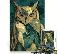 Puzzle de 1000 pièces représentant Un Hibou en kintsugi Turquoise et Or, idéal pour Les Adolescents Jeu de logique et de détente, découpe précise, Cadeau précieux (38x26cm)