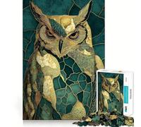 Puzzle de 1000 pièces représentant Un Hibou en kintsugi Turquoise et Or, idéal pour Les Adolescents Jeu de logique et de détente, découpe précise, Cadeau précieux (38x26cm)