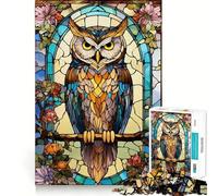 Puzzle de 1000 pièces représentant Un Hibou en vitrail orné de Fleurs, idéal pour Les Adolescents Un Jeu Stimulant et Relaxant, Une œuvre d'art aux découpes précises 50x75cm