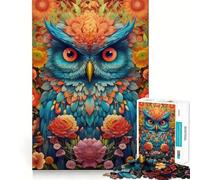 Puzzle de 1000 pièces représentant Un Hibou et des Fleurs, idéal pour Adultes Stimule la mémoire, se détend et s'amuse Finitions précises Joli Cadeau (38x52cm)