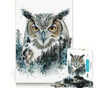 Puzzle de 1000 pièces représentant Un Hibou Peint à l'huile, 1000 pièces, Jeu d'éveil et de Relaxation, découpe de précision, pièce de Collection (50x75cm)