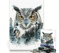 Puzzle de 1000 pièces représentant Un Hibou Peint à l'huile, 1000 pièces, Jeu d'éveil et de Relaxation, découpe de précision, pièce de Collection (50x75cm)