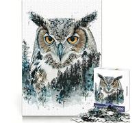 Puzzle de 1000 pièces représentant Un Hibou Peint à l'huile, idéal pour Adultes Thème : Paix et sérénité (38x26cm)