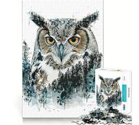 Puzzle de 1000 pièces représentant Un Hibou Peint à l'huile, idéal pour Adultes Thème : Paix et sérénité (38x26cm)