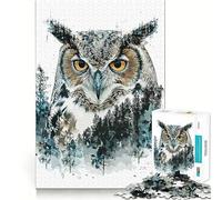 Puzzle de 1000 pièces représentant Un Hibou Peint à l'huile, idéal pour Adultes Un Casse-tête Relaxant à Assembler Lentement Cadeau Parfait (38x52cm)