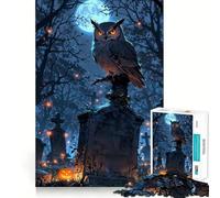 Puzzle de 1000 pièces représentant Un Hibou perché sur Une Pierre tombale dans Un cimetière, idéal pour Adultes Stimule la mémoire, se détend et s'amuse Finition précise Joli Cadeau (38x52cm)
