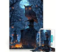 Puzzle de 1000 pièces représentant Un Hibou perché sur Une Pierre tombale dans Un cimetière, pour Adultes Collection Recall Upgrade Peaceful Time Tight Cut Santa Wish List (38x26cm)