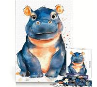Puzzle de 1000 pièces représentant Un Hippopotame Souriant à l'aquarelle, idéal pour Adultes, Stimulant l'esprit, Passe-Temps agréable, Cadeau de Vacances (38x52cm)
