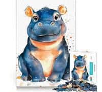 Puzzle de 1000 pièces représentant Un Hippopotame Souriant à l'aquarelle,Un Jeu de Concentration mentale sans Espace,Un défi cérébral interactif pour la Maison (50x75cm)