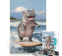Puzzle de 1000 pièces représentant Un Hippopotame Souriant Surfant, idéal pour Adultes Jeu de logique et de Construction Amusant et précis Cadeau mémorable 38x52cm