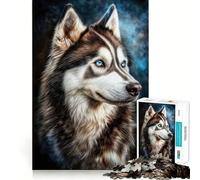 Puzzle de 1000 pièces représentant Un Husky sibérien aux Yeux Bleus, idéal pour Adultes Jeu de logique et de Stimulation mentale, Anti-Stress, découpe Ferme, Cadeau Parfait 50x75cm
