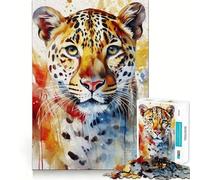 Puzzle de 1000 pièces représentant un jaguar peint à l'aquarelle,idéal pour les adolescents Activité ludique et stimulante pour développer la réflexion Taille uniforme,pièces précises,détente garantie