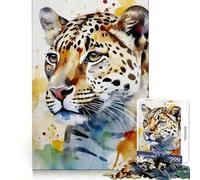 Puzzle de 1000 pièces représentant Un Jaguar Peint à l'aquarelle, idéal pour Les Adolescents Exercice Mental, détente et Loisirs, Bords Nets, Cadeau de Noël (50x75cm)