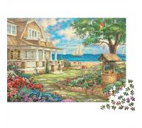 Puzzle de 1000 pièces représentant Un Jardin de Cottage côtier, Une scène de Jardin de manoir en Bord de mer, Un Jeu éducatif pour Adultes,Une décoration intérieure,Un défi,Anniversaire (70 x 50 cm).